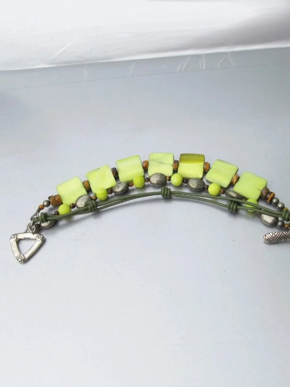 In Box SILPADA Green MOP Pyrite Tiger Eye Sterling Silver Toggle Bracelet B1132 - Picture 3 of 5